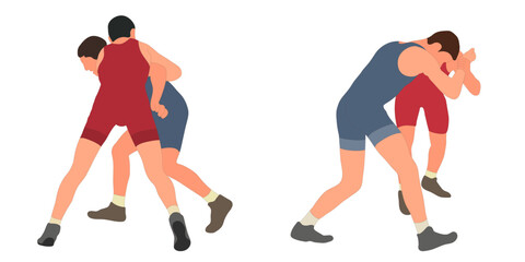 Image of athletes wrestlers in wrestling, fighting. Greco Roman wrestling, fight, combating, struggle, grappling, duel, mixed martial art, sportsmanship