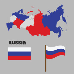 Russia map detailed  with regions  and flag vector