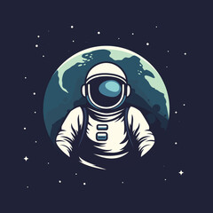 Obraz premium Vector illustration with an astronaut on the background of the planet and space