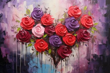 palette knife textured painting roses with heart 