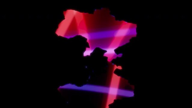 3D animation rendering, map of ukraine, fall of the russian empire model on a black background
