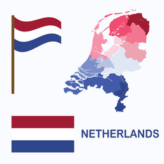 Netherlands map detailed  with regions  and flag vector