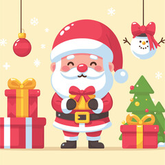 flat Santa with with gifts and tree vector illustrations on white background