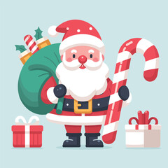 flat Santa with with gifts and tree vector illustrations on white background