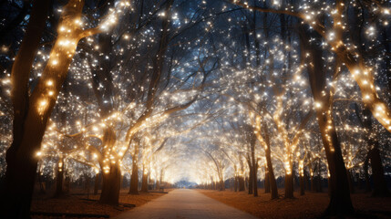 Fototapeta na wymiar Illuminated trees in park