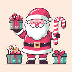 flat Santa with with gifts and tree vector illustrations on white background