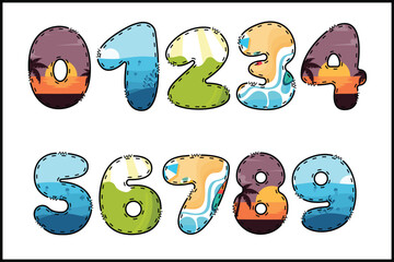 Handcrafted Hello Summer number color creative art typographic design