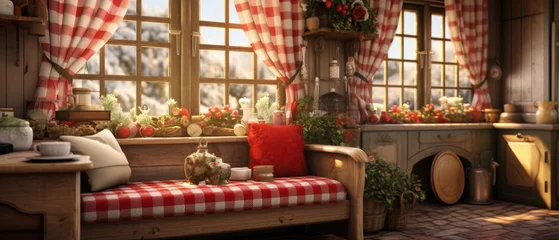Crédence de cuisine en verre imprimé Vielles portes Cozy cottage interior with festive decorations and homely atmosphere. Holiday season and home comfort.