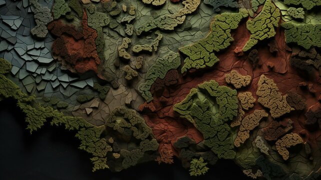 topographical maps made from dried and cut leaves