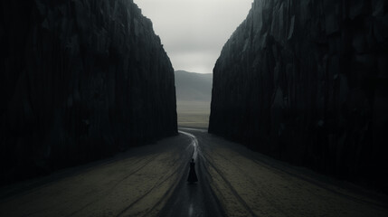 Mysterious Canyon Road with a Lone Figure