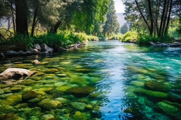 Obraz premium Beautiful turquoise water of the mountain river in the forest