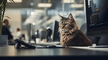 cat at work in an office