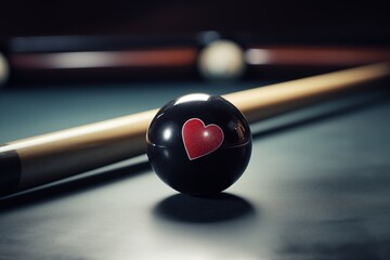 Billiard ball with a heart motif, Valentine Day symbol. Generated AI