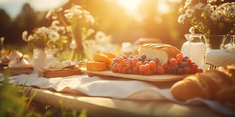 Obraz na płótnie Canvas Tasty Food Picnic with Sun Flare on Transparent Background