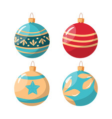 New Year's set. Christmas tree balls  with  decorative elements for design and various decorations in your work. Vector. Illustration.