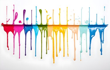 Colorful bright paint splash and drip on light background for card decor