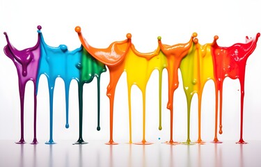 Colorful bright paint splash and drip on light background for card decor
