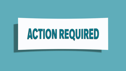 Action required symbol. A card in light green with words Action required. Isolated on white background.