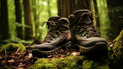 A sturdy pair of brown hiking boots with reinforced soles and ankle support, designed for outdoor enthusiasts embarking on trekking and wilderness exploration.