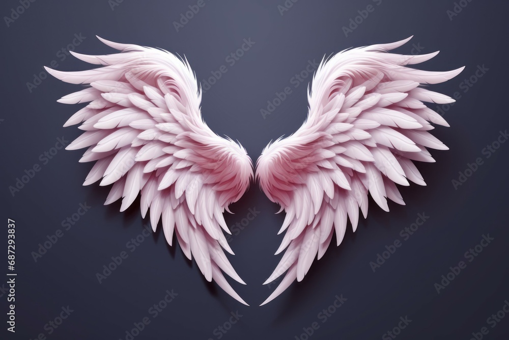 Poster wings of cupid. dark background with selective focus and copy space
