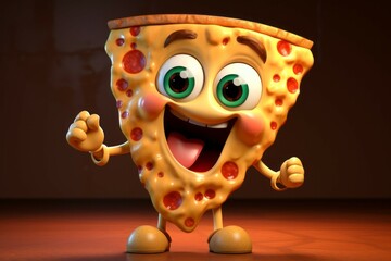 Cartoon character Pizza. Illustration or drawing with selective focus and copy space