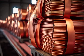 Foto op Plexiglas Stacks of cathode copper sheets © neirfy
