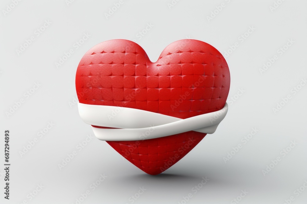 Poster sewn and glued heart. background with selective focus and copy space