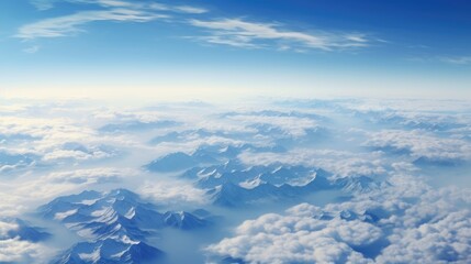 Naklejka na ściany i meble Beautiful landscape view from the airplane illuminator window. Travel concept background