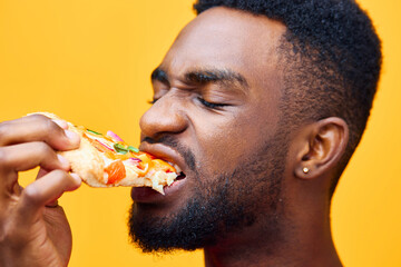 man black background fast lifestyle food delivery smile food guy pizza online happy