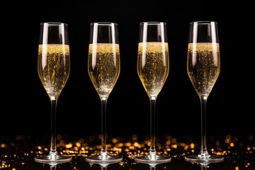 four glasses of champagne on a black background