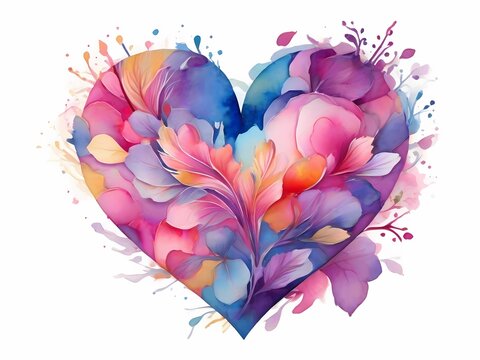 Watercolor Vector Heart A beautifully painted heart filled with vibrant colors, delicately layered on top of each other to create an enchanting effect. This stunning piece is perfect for occasions lik