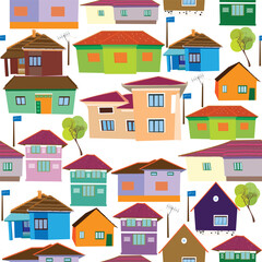 Naklejka premium Colorful village houses seamless pattern