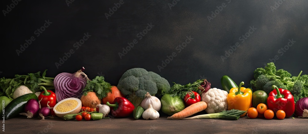 Poster Assorted fresh organic vegetable composition Copy space image Place for adding text or design
