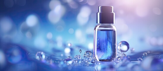 Blue Serum bubbles in 3D rendering on defocused background Collagen bubble design Moisturizing essential and serum concept Vitamin for health and beauty Copy space image Place for adding text o