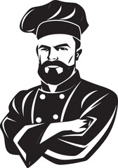 Crafting Culinary Legacy Vintage Chef Portrait in VectorNostalgic Culinary Art Black and White Chef IllustrationNostalgic Culinary Art Black and White Chef IllustrationTime Tested Delicacies Retro Che