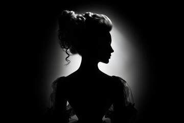 beautiful woman silhouette, black african american girl dark silhouette icon painting, black and white photography