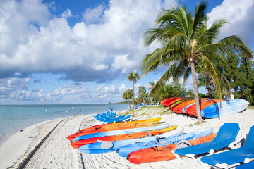 Little Stirrup Cay Tourist Beach With Colorful Kayaks