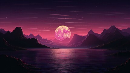 a purple sunset over mountains and water
