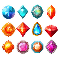 Colorful gemstones collection. Set of multicolored diamonds for games interfaces. Colorful illustration isolated