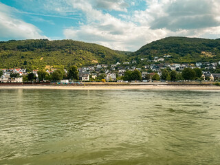 Charming Medieval German Town of Boppard as Viewed from the Rhine River. Boppard is known for its wine, which has been produced there since Roman times and is within the Rhine Gorge (Middle Rhine).