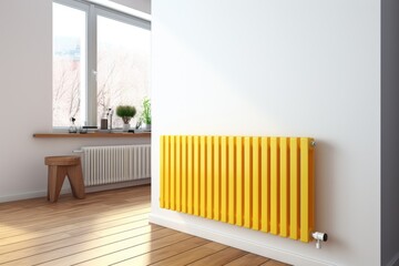 Yellow heating radiator in interior