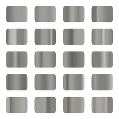 Metallic gradient collection with shiny silver hologram. Holographic foil texture, chrome metal gradation. Vector set for frame, ribbon, border, cover, banner, other design