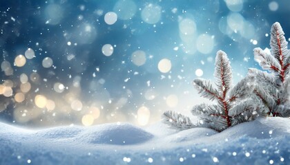 Fototapeta na wymiar winter background with snow and blurred bokeh merry christmas and happy new year greeting card with copy space