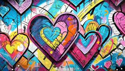 abstract street art grafitti background heart background genertive ai - obrazy, fototapety, plakaty
