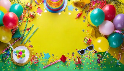 bright colorful carnival or party frame on yellow