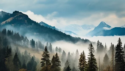 Fototapete Tatra ai generated ai generative photo realistic illustration of mountains forest fog morning mystic graphic art