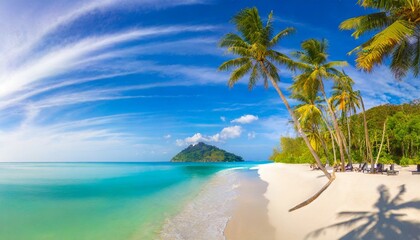 Fototapeta na wymiar beautiful tropical beach banner white sand and coco palms travel tourism wide panorama background concept amazing beach landscape
