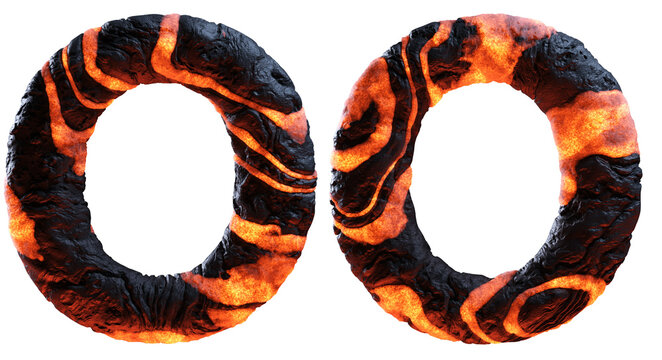 3d letter O made of rock and lava for movie or game logo