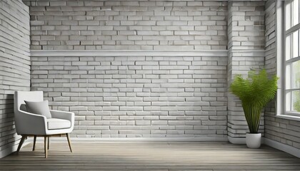photorealistic an interior with a white brick wall useful for photo manipulations or zoom backgrounds - obrazy, fototapety, plakaty
