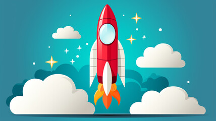 illustration of a rocket flying into the clouds